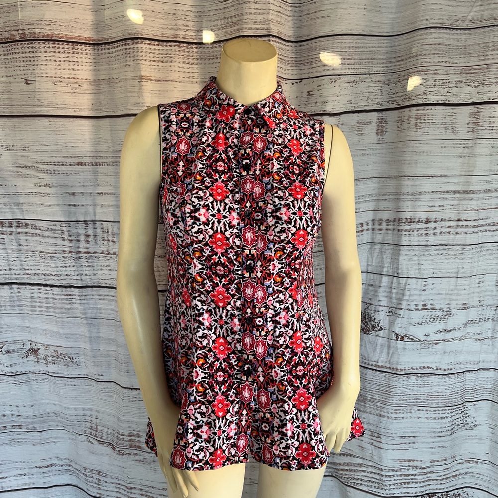 Beige by eci Orange Floral Print Sleeveless Top S